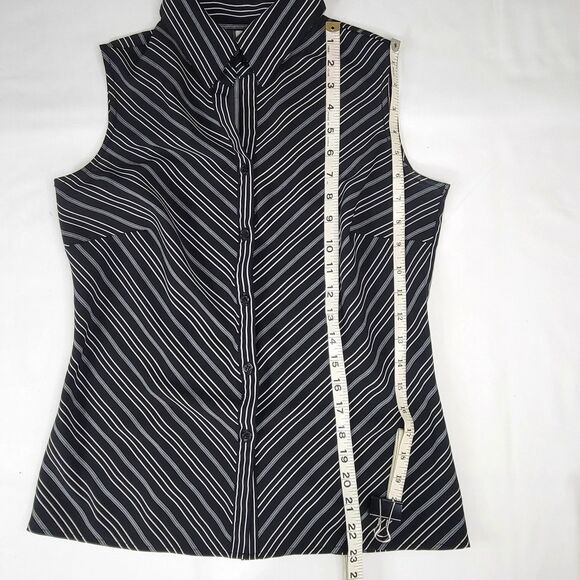 Apt 9 collar button front stretch sleeveless top black white striped small - Picture 9 of 9